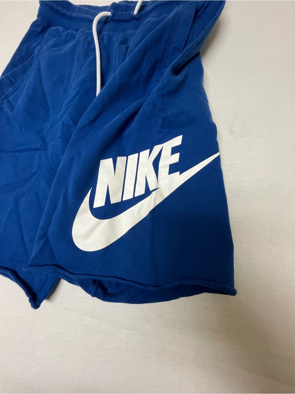 Nike Men's Royal Blue Fleece Drawstring Athletic Shorts with White Logo - Picture 2 of 5